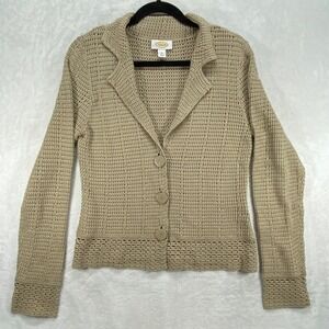Talbots Silk Blend‎ Crochet Knit Cardigan Sweater Button Front Beige Size M